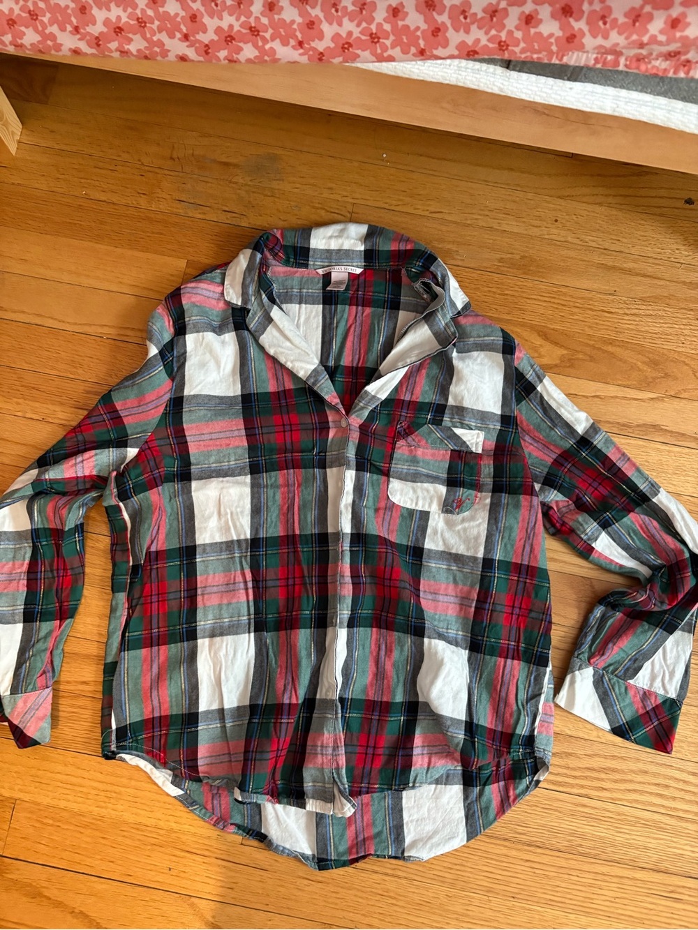 Victoria's Secret Plaid Button-Down Shirt in Red, Green & White